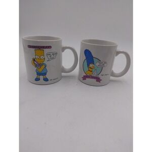 2 Vtg 90s THE SIMPSONS Coffee Mug Lot Bart & Marg Cartoon TV Character